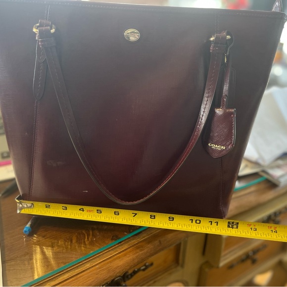 Coach tote bag from 2016(ish). Patent-like burgundy. Great shape. - Picture 2 of 6